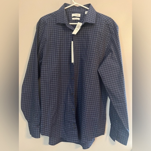NWT Calvin Klein Slim Fit Stretch Night Blue Long Sleeve Button Shirt Size XL - Picture 1 of 11